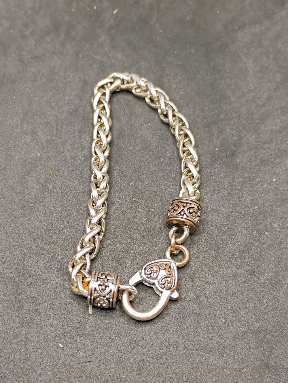 Silver Tone Heart Clasp Braided Bracelet - Women Jewelry